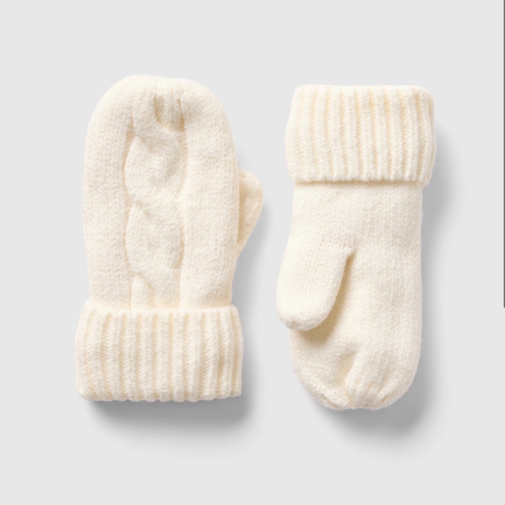 Toddler Cash Soft Cable Knit Mittens Knitted Gloves Frosty Ivory White M/L